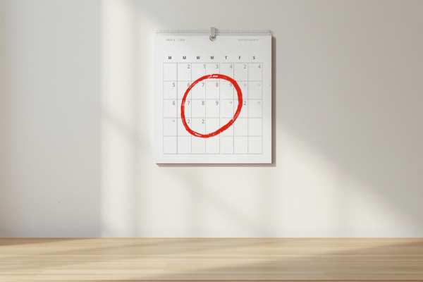 Calendar with a circled date representing the estimated timeline for a California probate case