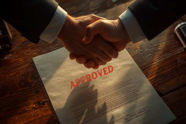 Handshake over approved paperwork representing a transparent inheritance advance agreement