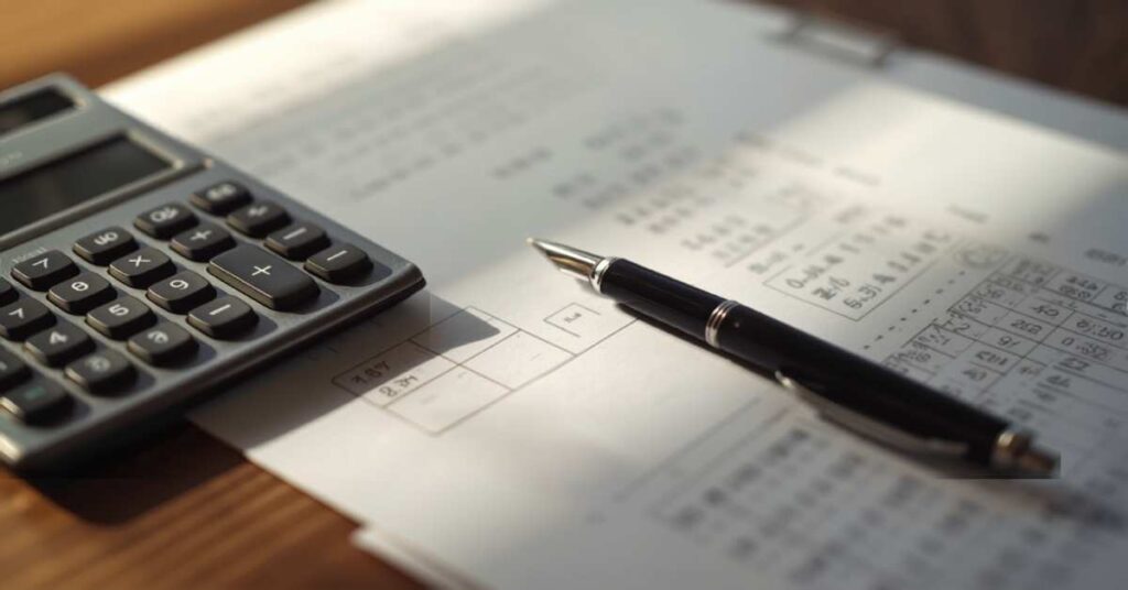Calculator and financial documents representing inheritance advance fee calculation