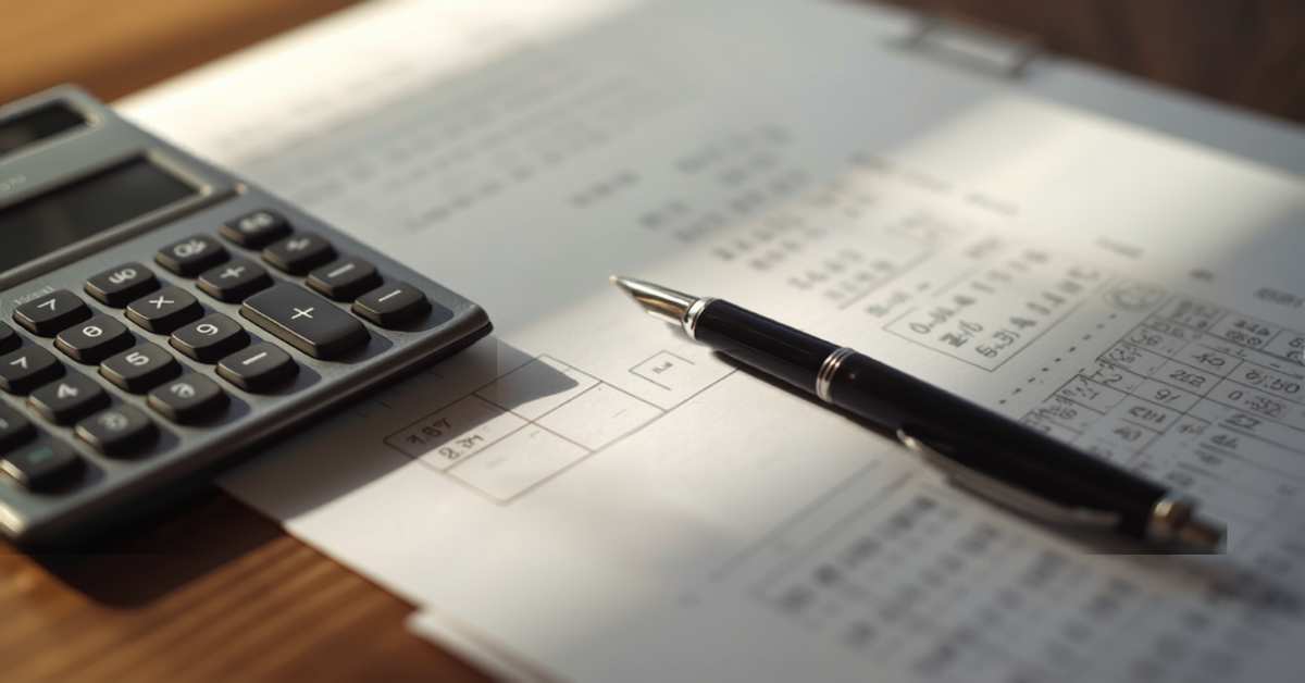 Calculator and financial documents representing inheritance advance fee calculation