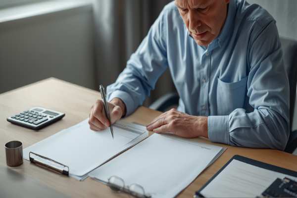 Person comparing financial documents representing comparing an inheritance advance to a loan