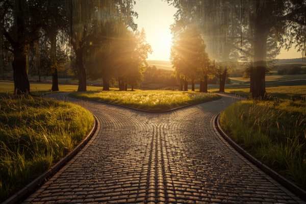 Diverging paths representing comparing an inheritance advance against other financing options