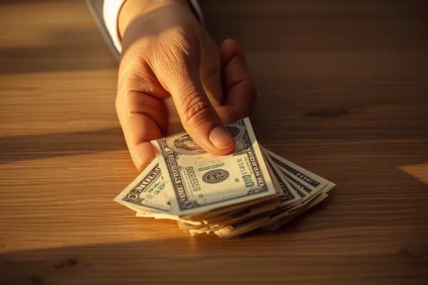 Hands receiving cash representing funds from an inheritance advance