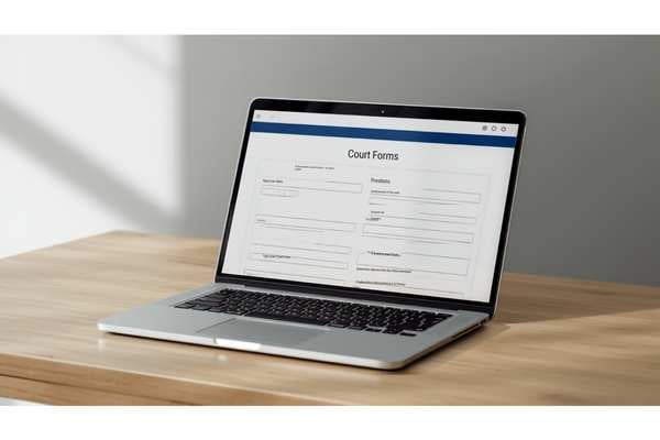 Laptop showing an online court forms portal representing accessing Sacramento probate forms online