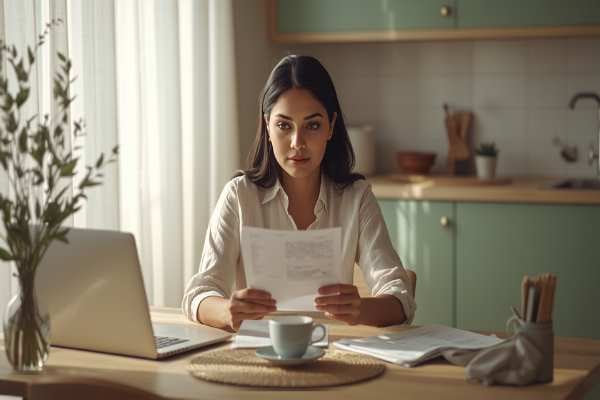 Person reviewing financial paperwork at home representing accessing an inheritance advance during probate