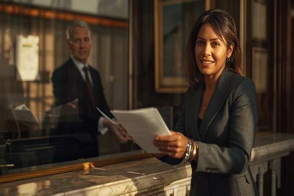 Person filing probate paperwork at a courthouse clerk window