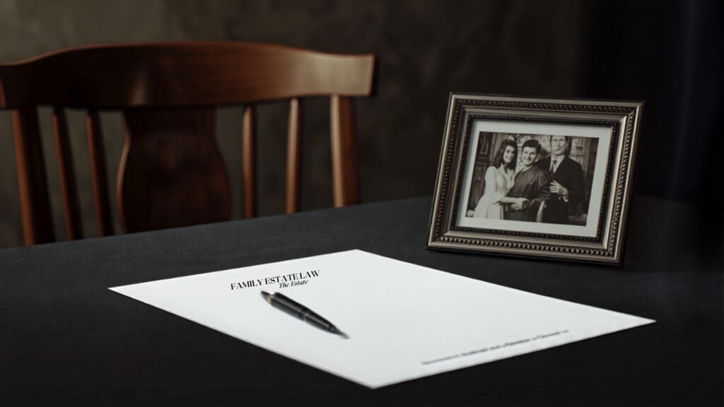 Family photo and estate documents on a table, representing a beneficiary who passed away before receiving their California inheritance