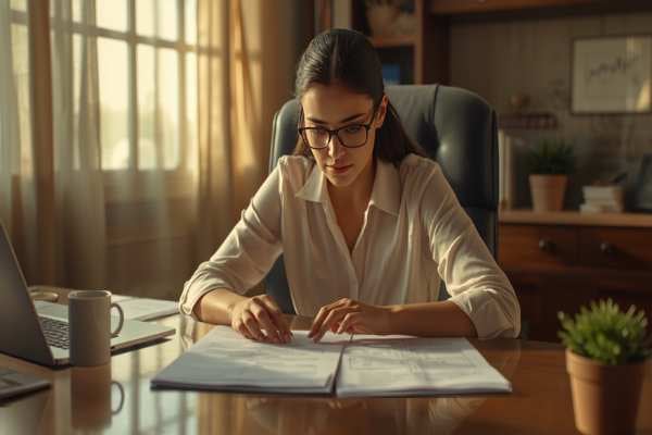 Woman reviewing legal documents while preparing an Alameda County probate case