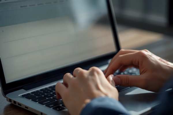 Hands typing on a laptop representing searching a California court case portal online