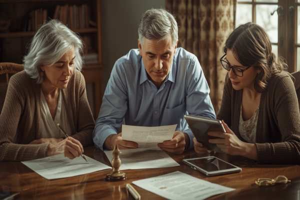 Family reviewing documents together representing identifying heirs and an estate representative