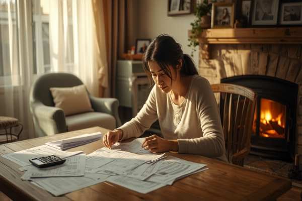 Hispanic person reviewing financial paperwork at home representing accessing an inheritance advance during probate