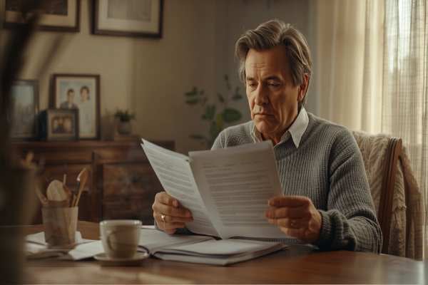 Person reviewing financial paperwork at home representing accessing a California inheritance advance during probate