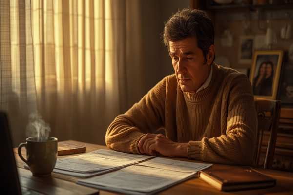 Person reviewing financial paperwork at home representing accessing an inheritance advance during probate