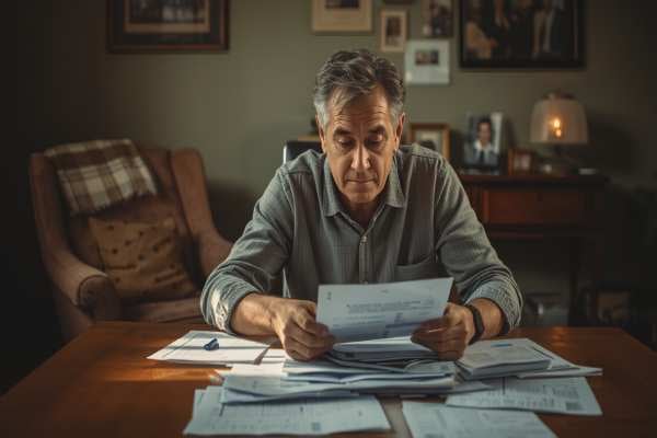 Person reviewing financial paperwork at home representing accessing an inheritance advance during probate