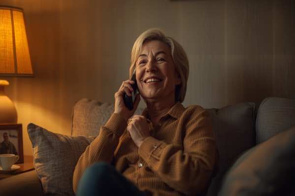 Relieved person at home after being approved for a probate cash advance