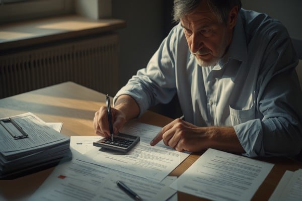 Person reviewing paperwork with a calculator representing calculating a California probate bond amount