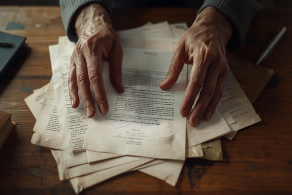 Person gathering documents representing what is needed to apply for a probate advance