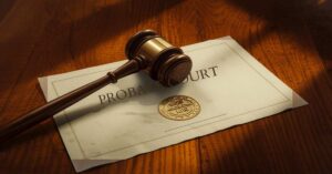 Gavel resting on a probate court certificate