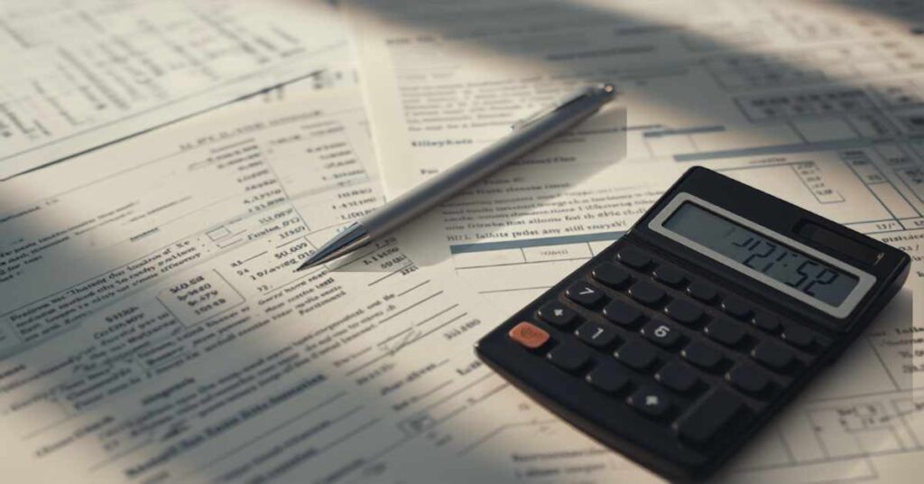Calculator and financial documents representing calculating California probate fees