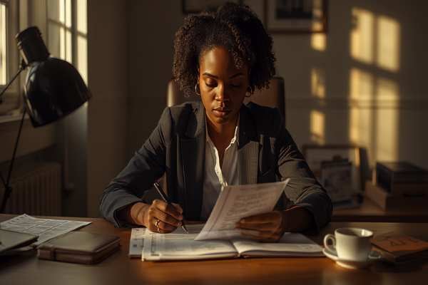 Woman reviewing legal documents while preparing a Riverside County probate case