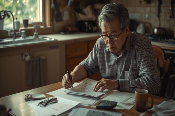 Person reviewing financial paperwork at home representing accessing a California inheritance advance during probate