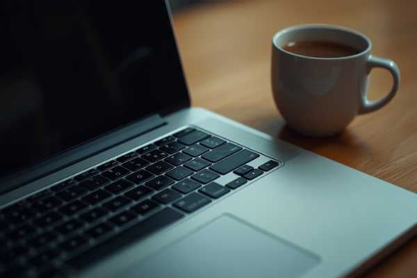 Laptop keyboard with a coffee cup