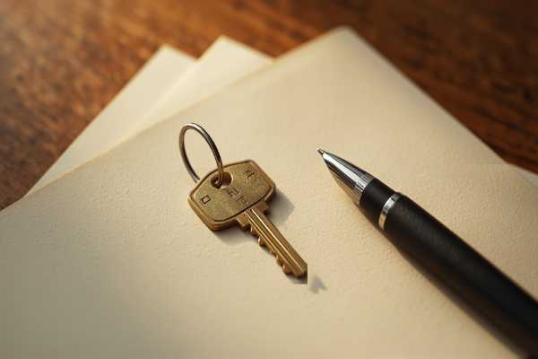 House key and pen resting on mortgage documents