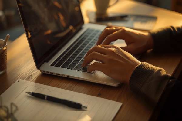 Hands typing on a laptop keyboard representing eFiling a probate document in Los Angeles County