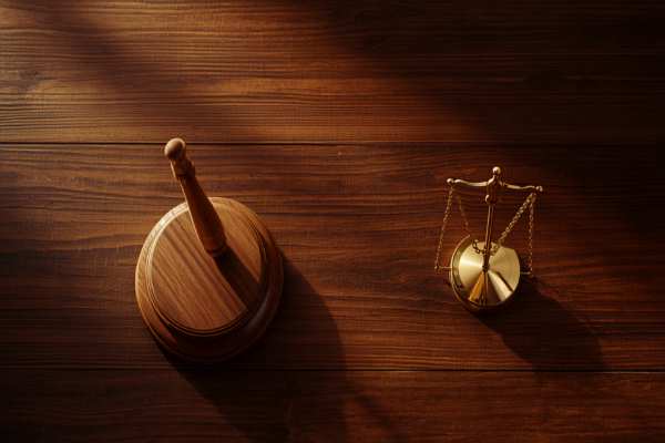 Gavel and scale of justice on a wooden desk representing probate court proceedings
