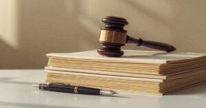 Gavel resting on a stack of legal document folders with a pen, representing the legal limits on an executor's authority in California probate