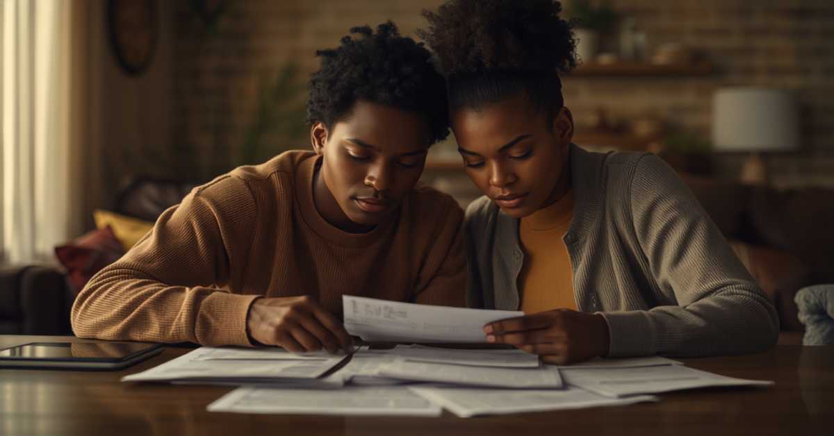Adult child and parent reviewing financial documents together at a table