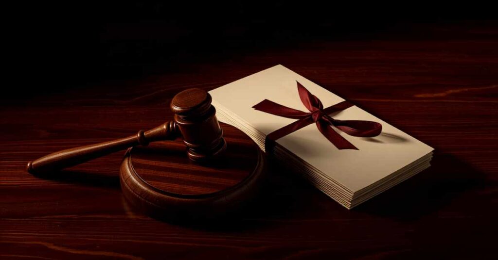 Gavel and estate documents tied with ribbon representing Mariposa County probate court