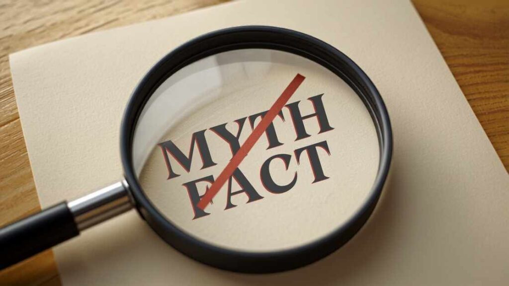 Magnifying glass over a document reading MYTH crossed out and FACT, representing probate advance myths debunked